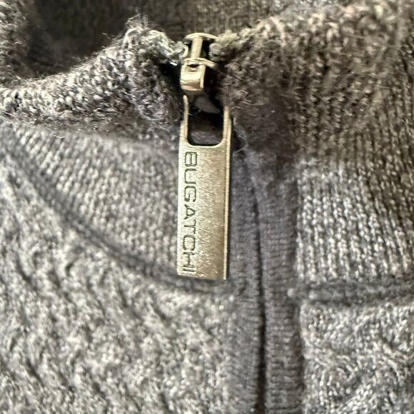 Bugatchi Men’s Merino Wool Gray 1/4 Zip Herringbone Cable Stitch Sweater Large - Picture 4 of 7